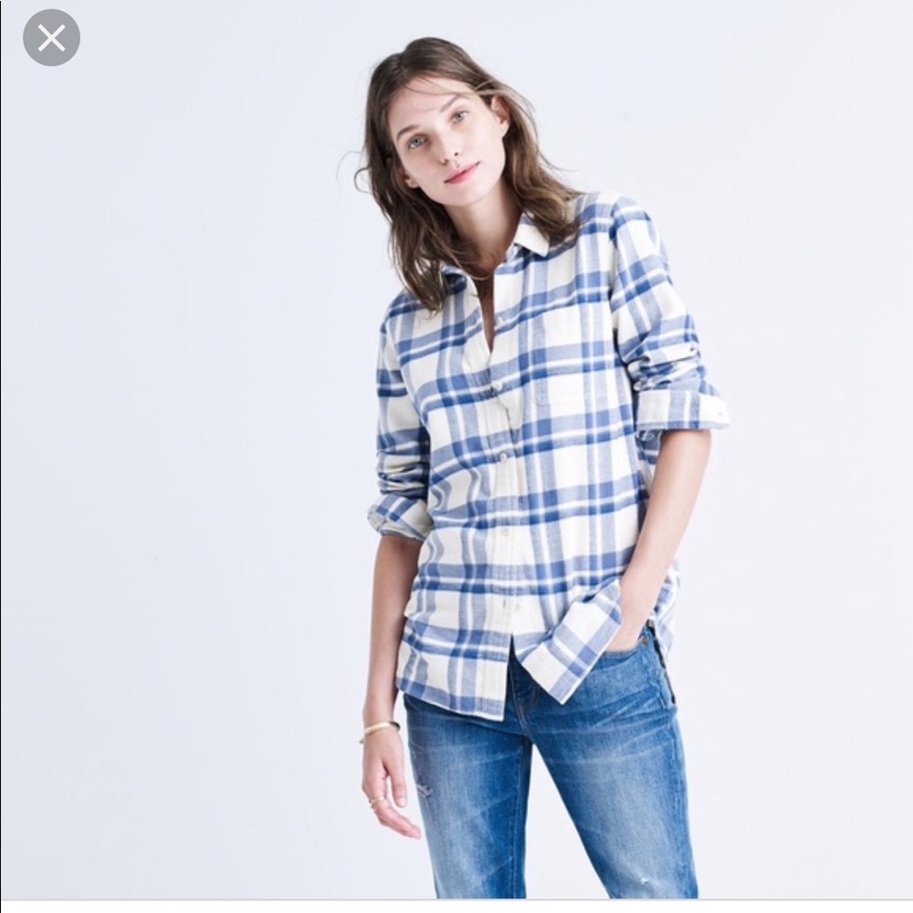 Madewell Blue and White Plaid Flannel